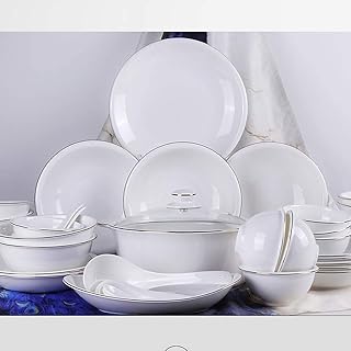 56 Pieces Bone China Kitchen Dinnerware Set,Round White Modern Durable Plates Dishes Bowls Service for 12