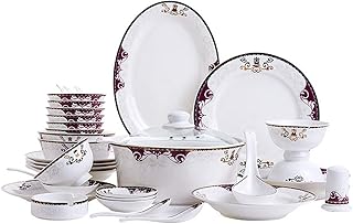 46 Pieces Ceramics Dinner Sets,Bowl/Dish/Soup Pot/SpoonDinnerware Set Purple Gold Roland Pattern Combination Tableware Set-Compatible with Gift Giving Banquet