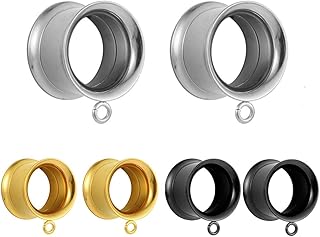 Casvort 6 PCS 6mm-25mm Hypoallergenic 316 Stainless Steel Hot Silver Gold Black Ear Piercing Tunnels for Dangles DIY Ear Gauges Wedding Women Body Jewelry