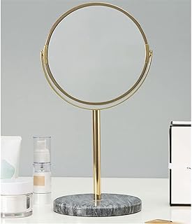 Desktop Makeup Mirror Beauty Mirror Marble Base Rose Gold Mirror Makeup Vanity Mirror Home Decor Cosmetic Ladies Office Dormitory Desktop Round Mirror/B Home Vanity Mirror (Color : Khaki) (D)