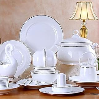 50-Piece Bone China Dinnerware Set, Fine Porcelain Home Kitchen Dinner Set with White Round Cereal Bowls Plates Dinnerware Service for 10