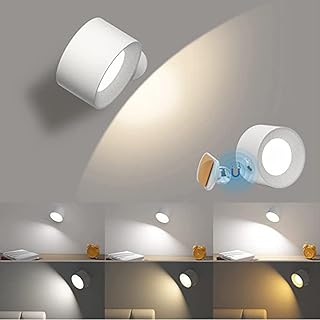 SHAVINGFUN LED Wall Light, 2 x Interior Wall Light, 3 Levels of Brightness, 3 360 Rotating Temperatures, USB Charge, Touch Control, Battery Operated Wall Light (White)