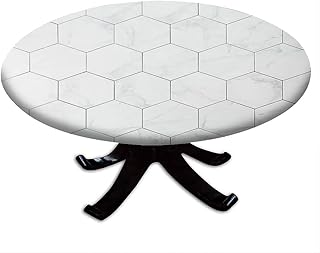 Marble Round Fitted Tablecloth, Marble Style Texture, Suitable for Wedding/Banquet/Restaurant/Party, Fit for 48" Table