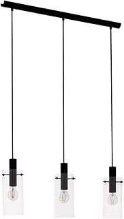 ايجلو مصباح متدلي من مونتيفينو، مصباح متدلي عصري مكون من 3 لمبات مصنوع من المعدن باللون الاسود والزجاج الشفاف، مصباح طاولة الطعام، مصباح غرفة المعيشة معلق مع مقبس E27