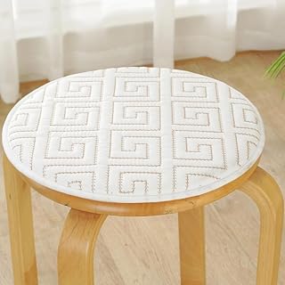 XIAO HUA Round Bar Stool Cushions,Non-Slip Seat Pad with Ties,Cotton Linen Stool Cover Breathable Chair Pad Cushion for Office Student Dining Chairs White A 45x45cm(18x18inch)