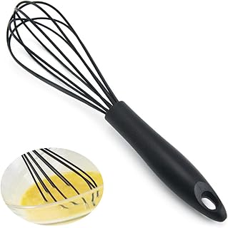 26cm Silicone Whisk, Heat Resistant Kitchen Whisks for Non-Stick Cookware, for Whisking, Cooking, Baking, Beating, Frothing & Stirring (Black)