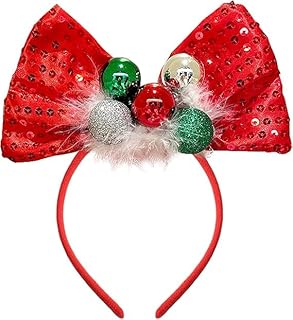 FULANSI Christmas Headband New Year Holiday Headbands for Women Red Green Round Ball Ribbon Hair Bands Cute Christmas Hair Accessories Winter Xmas Festive Party Supplies (Style 2, routine)