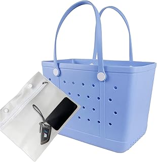 UeKeKicg Small Beach Bag, Rubber Beach Tote Bag, Waterproof Washable Durable Open Beach Bag Tote for Beach Boat Pool Sports