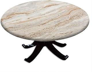 Marble Round Fitted Tablecloth, Marble Style Texture, for Dining Tables, Buffet Parties and Camping, Fit for 48" Table