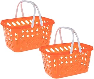 Shopping Basket, 2 Pcs Mini Shopping Baskets Handles Grocery Basket Kids Fruit Basket Shopping Baskets Toy Kitchen and Supermarket Dress- up Toy, Orange, 24.5X16.5CM