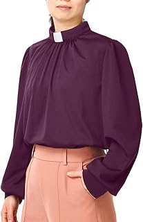 Church Daisy Daisy Shirt for Women Autumn/Winter Lantern Long Sleeve Front Pleated Shirt with Tab Insert Stand Collar