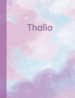 Thalia: Personalized Composition Notebook - College Ruled (Lined) Exercise Book for School Notes, Assignments, Homework, Essay Writing. Purple Pink Blue Cover Art - Cloud Marble with Name