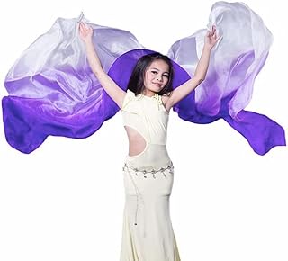 TMZAQH Girls Hand-Made Silk Belly Dance Veils Belly Dance Hand Scarves Gradual Colors 190 * 90cm.