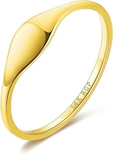 Kainier 14K Gold Plated Signet Rings Stackable Plain Slim Oval-shaped Thin Pinky Band for Women Girls - 1.5mm Classic Dainty Cute Stacking Ring with Comfort Fit - Sizes 5-10