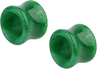 Pierced Owl Natural Green Jade Stone Double Flared Tunnel Plugs, Sold as a Pair