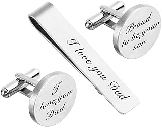 Cufflinks Wedding Engraved Father of the Bride/Groom Gifts Tie Clip Tack Bar ZUNON