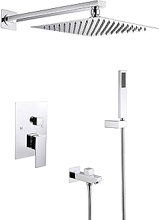 Shower System Concealed Adjustable Shower Faucet Set With Shower Head Single Handle Shower Set Bathroom With Hand Shower And Tub Spout, Embedded Box,Black,10 Inches Inter,Chrome-8 inches