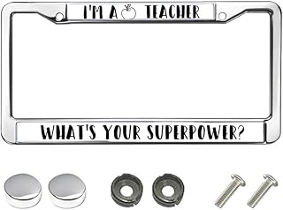 اطار لوحة ترخيص من الكروم بتصميم عبارة «I'm a Teacher What's Your Superpower» بلون اسود مزين بعبارة «I'm a Teacher What's Your Superpower» للنساء والزوجة والام