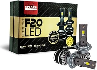 مجموعة مصابيح امامية LED فائقة السطوع 1200 واط من سلسلة سبايدر F20، قاعدة H7 للسيارة العالمية