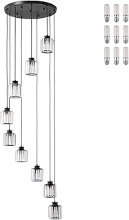 ثريا كريستال عصرية كبيرة بـ9 مصابيح بتصميم قطرة المطر والبهو والسقف المرتفع للسلالم والمدخل ومصابيح LED متضمنة، اسود، عرض 19.68 انش × ارتفاع 157 انش، من فيفيهوب
