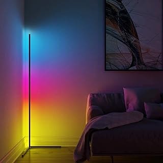 مصباح زاوية ارضي من تبويوان متغير RGB وقابل للخفت وبتصميم عصري - جهاز تحكم عن بعد بحجم 56 انش مخصص لغرفة المعيشة والنوم متعدد الألوان