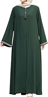 Women's Stone Sleeves Abaya Long Sleeve Floor Length Zipper Floor Length Turkey Islamic Fashion (Green, Medium)