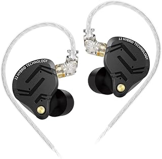 سماعات داخل الأذن KZ ZS12 PRO X IEMS للالعاب 1DD+5BA هايبرد مع كيبل بدبوسين لاوديوفايل اسود داكن بدون ميكروفون سلكي