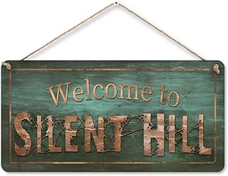 لافتة بعبارة «Welcome to Silent hill» من فلينلايف، مقاس 12 × 6، لافتة فيلم رعب، لافتة اكليل من الزهور للاستخدام الداخلي والخارجي