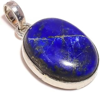 Copper Lapis Lazuli Cabochon Oval Gemstone Handmade Blue Pendant, Lapis Blue Pendant, 1.8in, Stone, copper lapis lazuli