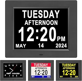 جيههوندا ساعة رقمية لليوم والتقويم مع اليوم والتاريخ لكبار السن، ساعات الخرف لكبار السن، 12 خيار للرام، ساعة رقمية كبيرة ارقام الزهايمر، ساعات رقمية بشاشة عرض كبيرة