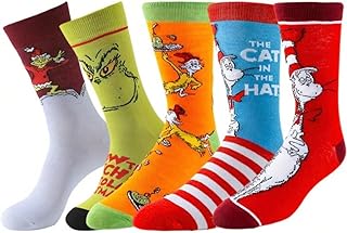 FIVE Pairs of Dr Suess Socks in a Box UK Adult SZ 4-9 / Gift For a Grinch Fan/Cat In the Hat Gift/Dr Suess Socks