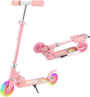 TENBOOM Scooter for Kids Ages 4-7, 2 Wheels Light Up Gift Scooters for Girls Boys Ages 6-12, Easy Folding Kids Scooter with 3 Levels Adjustable Handlebar and Rear Brake…