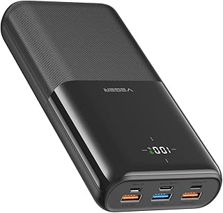 فيجير شاحن باور بانك محمول 30000mAh 22.5 واط كيو سي 3.0 بي دي 20 يو اس 6 منافذ 3 امبير حزمة بطارية USB C جوال بشاشة LED ذكية لسلسلة ايفون وسامسونج واندرويد وغيرها أسود