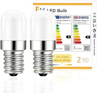 يزدز مصباح اضاءة LED للثلاجة E14 ابيض دافئ 2700 كلفن 1 واط يعادل 15 120 لومن غير قابل للتعتيم ملح ماكينة الخياطة قطعتين