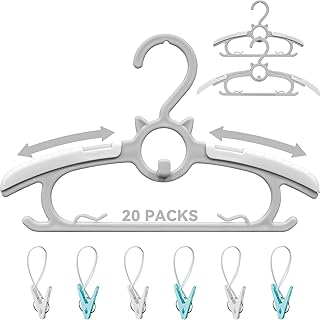 شماعات اطفال للخزانة، 20 قطعة، 11-14.6 انش، شماعات بلاستيكية قابلة للتمديد وغير قابلة للانزلاق لملابس الرضع والاطفال حديثي الولادة، شماعات معاطف للاطفال قابلة للتعديل للبنات والاولاد (رمادي)
