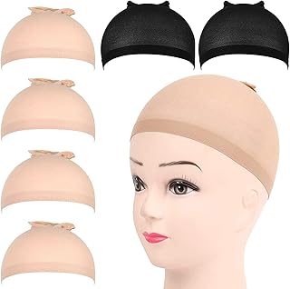 6 x Elastic Wig Caps for Men and Women - Elastic Wig Cap - Beige and Black