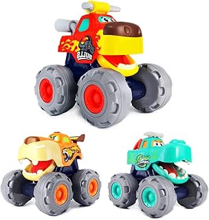 مجموعة ألعاب Bee Tree Monster Truck من 3 تصاميم سيارات لعبة ، سيارات قوة الاحتكاك ، سيارات الفهد التراجع ، سيارات تمساح الدفع والذهاب ، سيارات لعبة أطفال لمدة 12 شهرًا ، للأولاد من عمر 1-2-3 سنوات ، ا