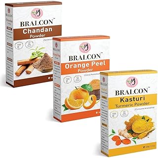 BRALCON Chandan, Orange, Kasturi Haldi Powder Combo-300g(100g x 3 Pack) for Face Masks, Facials and Skin Care