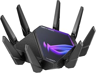 راوتر العاب روج رابتشر GT AXE16000 رباعي النطاق - واي فاي 6E من اسوس نطاق 6GHz ومنافذ 10G مزدوجة ومنفذ WAN 2.5G وشبكة يدعم ايه اي ميش وVPN فيوجن تسريع ثلاثي المستوى وامان شبكة مجاني، أسود