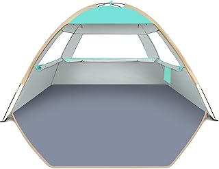 جوريش خيمة شاطئ، خيمة شاطئية للشاطئ لـ3 اشخاص مع حماية من الاشعة فوق البنفسجية 50+ للحماية من الاشعة فوق البنفسجية، خيمة شاطئ محمولة خفيفة الوزن وسهلة التركيب