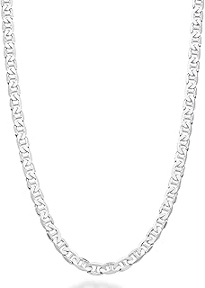 MiaBella Solid 925 Sterling Silver Italian 4mm Diamond-Cut Solid Flat Mariner Link Chain Necklace for Women Men, Made in Italy