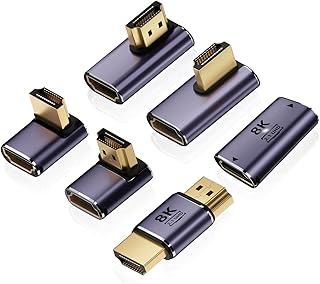 ارمي محول HDMI 2.1 بدقة 8K (عبوة من 6 قطع)، للاعلى والاسفل، لليسار واليمين بزاوية 90 درجة و270 درجة ذكر الى انثى، وصلة وصلة HDMI من انثى الى انثى وذكر الى ذكر، وصلة تمديد HDMI من خليط معدني من