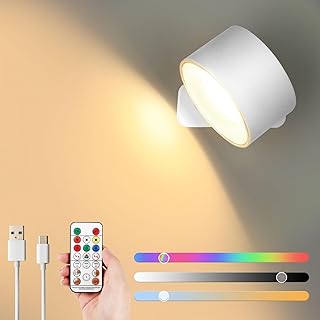 لايتيس شمعدان حائط LED بـ19 لون RGB قابل للتعتيم وقابل لاعادة الشحن يعمل بالبطارية، يعمل باللمس وجهاز تحكم عن بعد، كرة مغناطيسية تدور 360 درجة، مصباح حائط للقراءة بجانب السرير، ابيض، بلاستيك