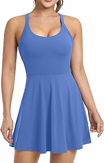 Womens Workout Tennis Dress with Built in Shorts and Bra Athletic Golf Activewear for Exercise