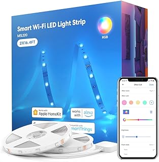 شريط اضاءة LED ذكي يعمل مع ابل هوم كيت RGB واي فاي بطول 32.8 قدم متوافق سيري واليكسا وجوجل وسمارت ثينجز ار جي بي أحمر أخضر أزرق من ميروس