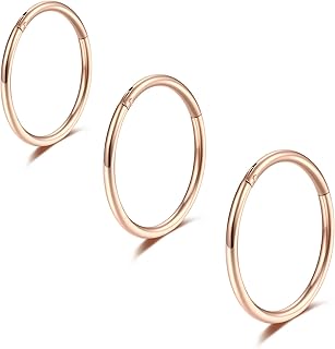 Rose Gold 20g Nose Rings Hoop 18g Hinged Segment Clicker Sleeper Ring 16g Septum Ring Helix Tragus Daith Rook Cartilage Lip Eyebrow Piercing Jewellery 6mm-16mm