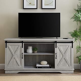 Home Accent Furnishings Tucker 58 Inch Sliding Barn Door TV Console in Stone Grey