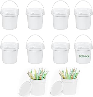 ASEVAT 1 Quart Plastic Bucket Pail, Small Plastic Bucket with Lid, Plastic Storage Bucket Containers, Reusable Water Bucket for Storage House Cleaning, Car Washing, Fishing, Detergent (10 Pack)