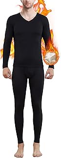 Thermal Underwear for Men Fleece Lined Thermal Shirts Pants Mens Winter Base Layer Set, Black, L