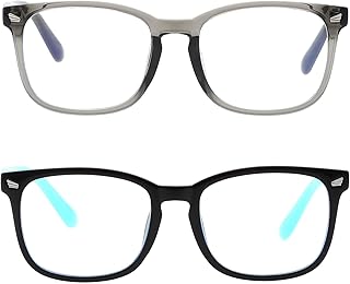 Teumire Kids Blue Light Blocking Glasses for Boys Girls Square Computer Gaming Unbreakable TR90 Eyeglasses 2 Pack